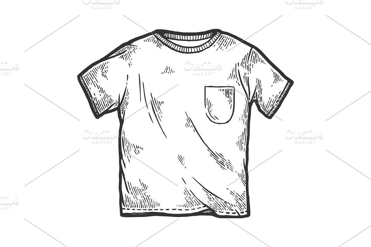 White t-shirt sketch engraving in Illustrations - product preview 8