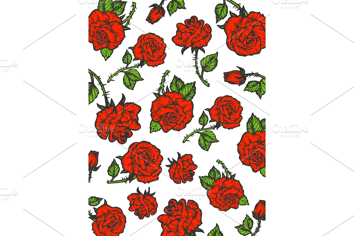 Rain of red roses sketch engraving in Illustrations - product preview 8