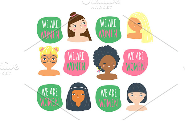 Women faces card. We are women