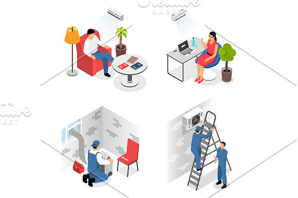 Air Conditioner Isometric Set in Illustrations - product preview 4