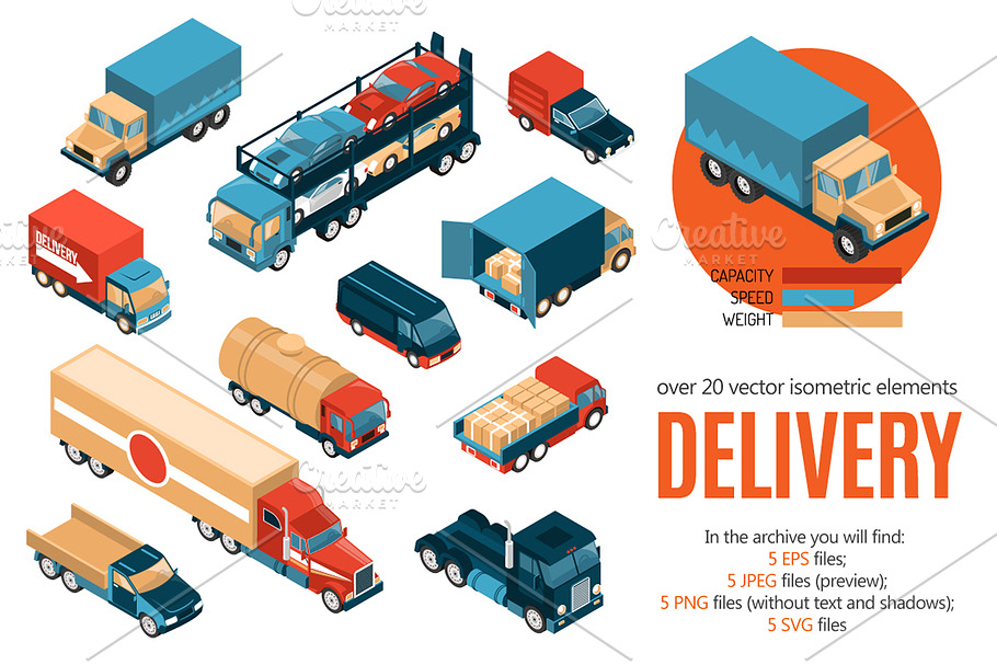 Delivery Trucks Isometric Set in Illustrations - product preview 8