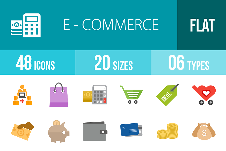 48 Ecommerce Flat Multicolor Icons