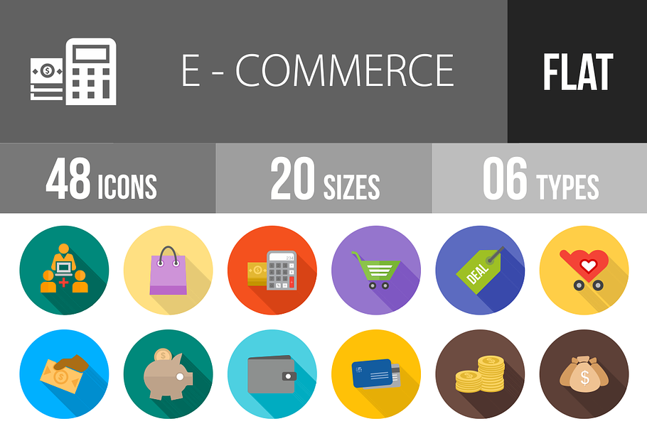 48 Ecommerce Flat Shadowed Icons in Graphics - product preview 8