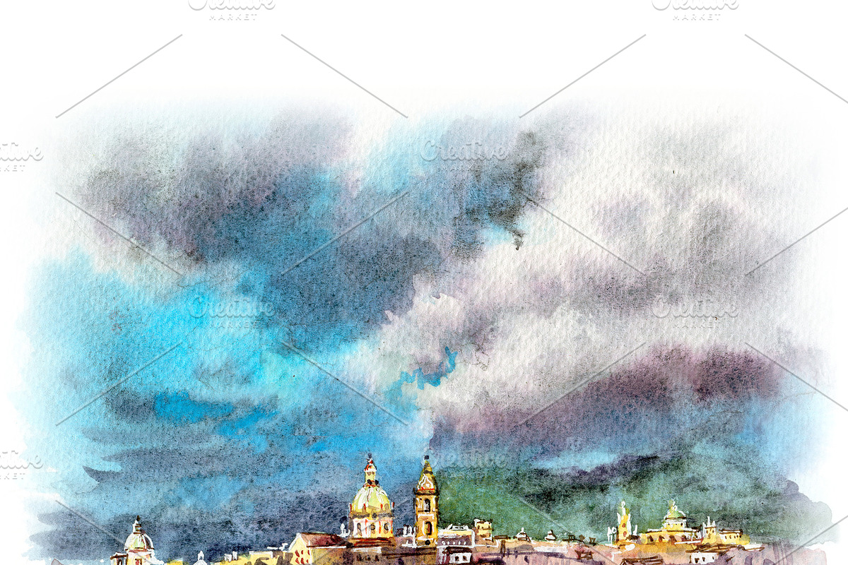 Palermo at sunset, Sicily, Italy in Illustrations - product preview 8