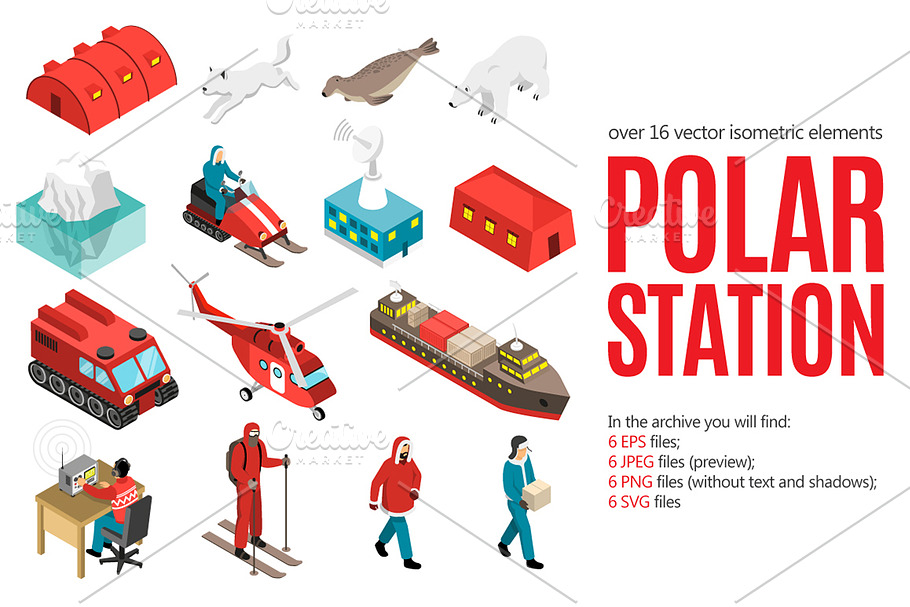 Polar Station Isometric Set in Illustrations - product preview 8
