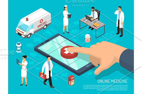 Online Medicine Isometric Set in Illustrations - product preview 4
