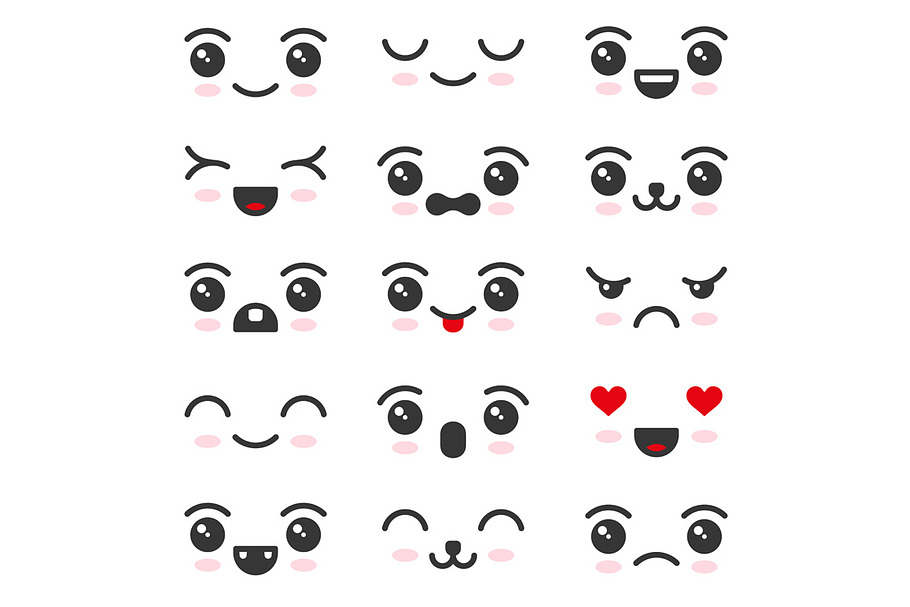Cute Kawaii Face Icon Set in Icons - product preview 8