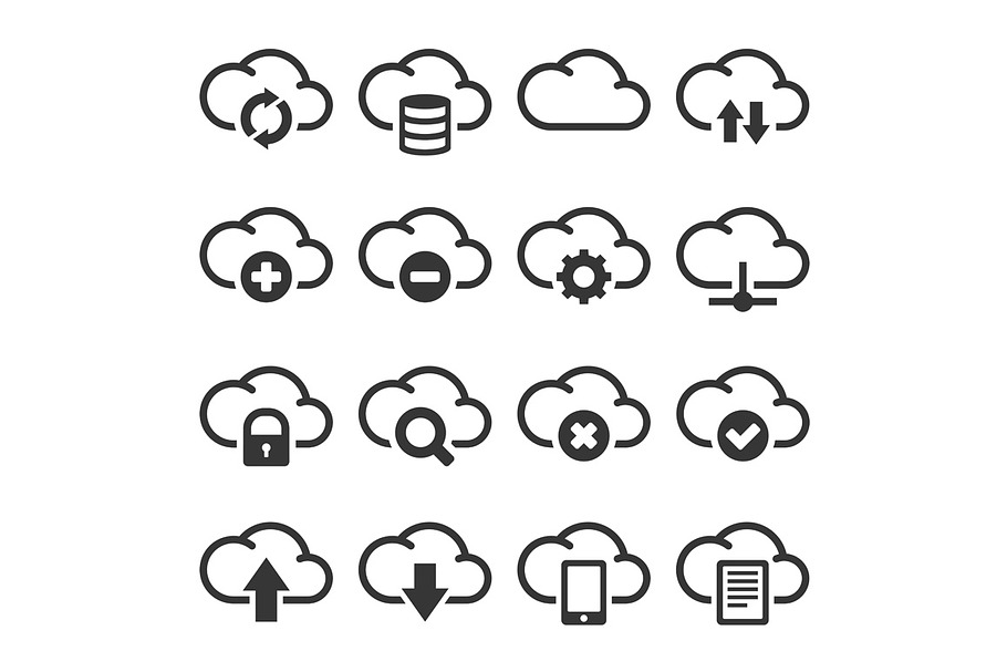 Computer Cloud Icons Set