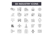 3d industry line icons. Editable