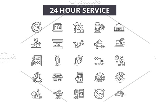 24 hour services line icons