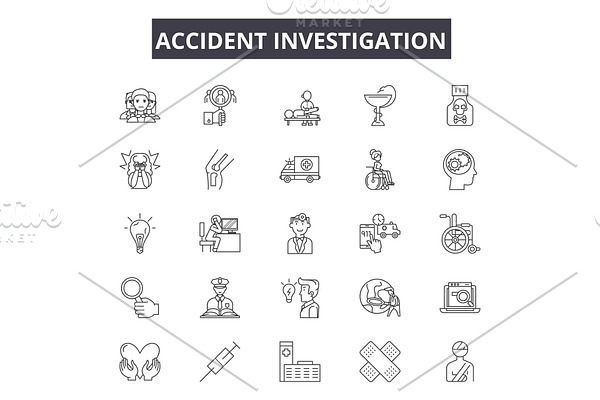 Accident investigation line icons