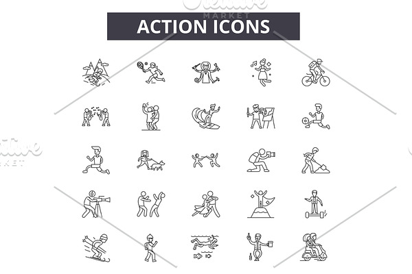 Action line icons. Editable stroke