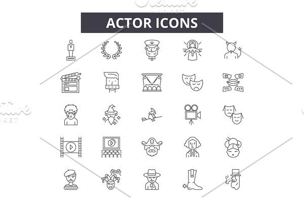 Actor line icons. Editable stroke