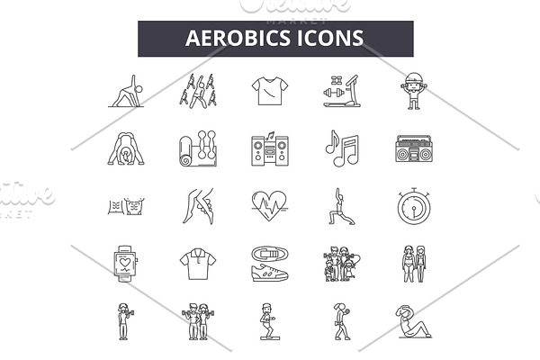 Aerobics line icons. Editable stroke