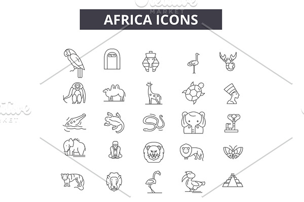 Africa line icons. Editable stroke