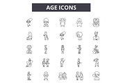 Age line icons. Editable stroke