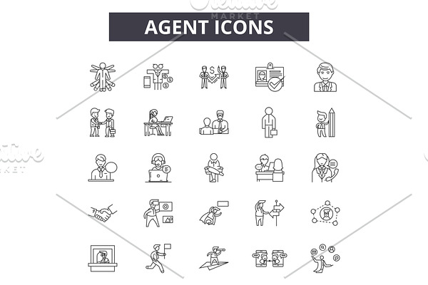 Agent line icons. Editable stroke