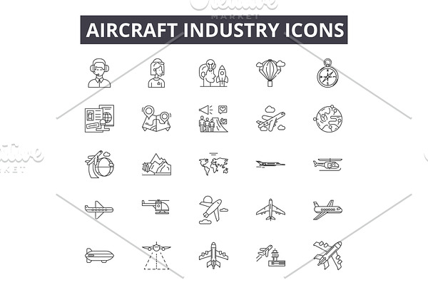 Aircraft industry line icons