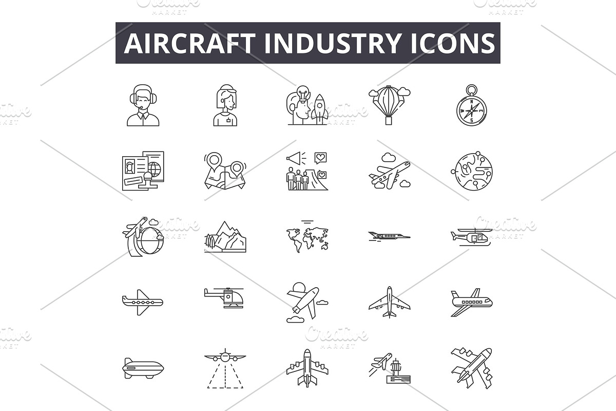 Aircraft industry line icons in Illustrations - product preview 8