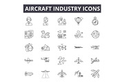 Aircraft industry line icons