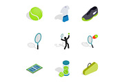 Tennis icons, isometric 3d style
