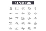 Airport line icons for web and