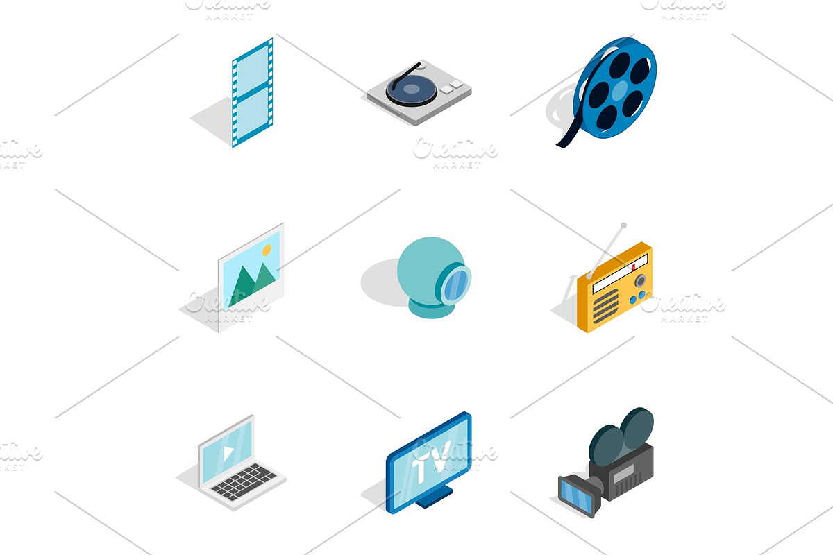 Audio and video icons, isometric 3d in Illustrations - product preview 8