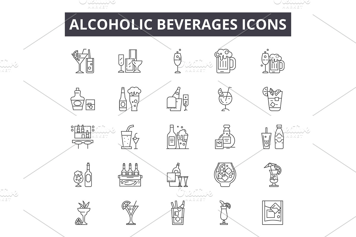 Alcoholic beverages line icons for in Illustrations - product preview 8