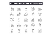 Alcoholic beverages line icons for