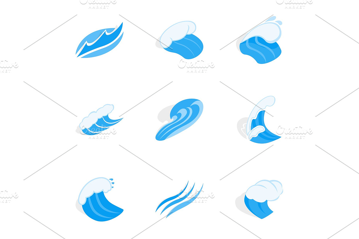 Big wave icons, isometric 3d style in Illustrations - product preview 8