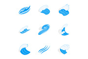 Big wave icons, isometric 3d style