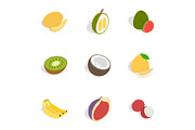 Tropical fruits icons, isometric 3d