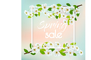 Sale spring background with cherry.