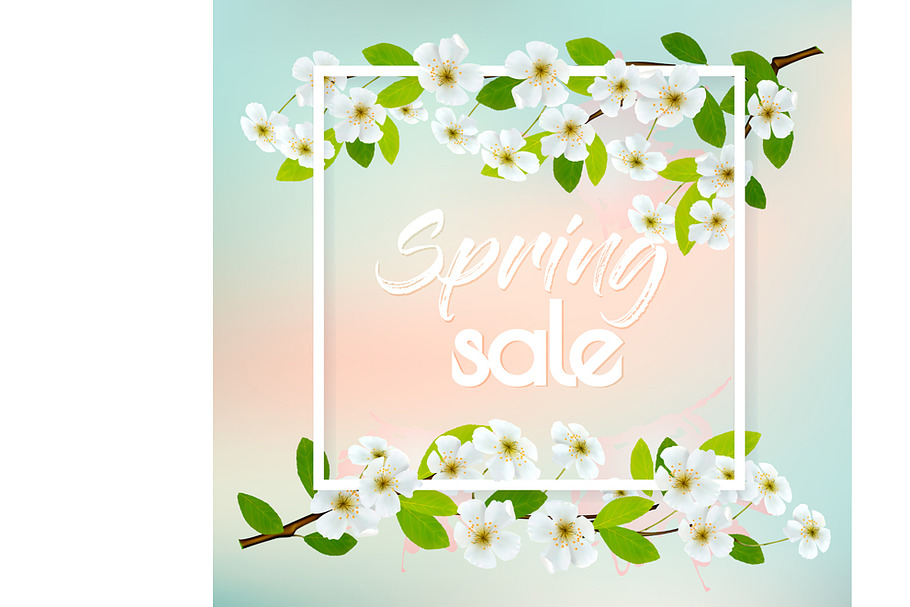 Sale spring background with cherry.