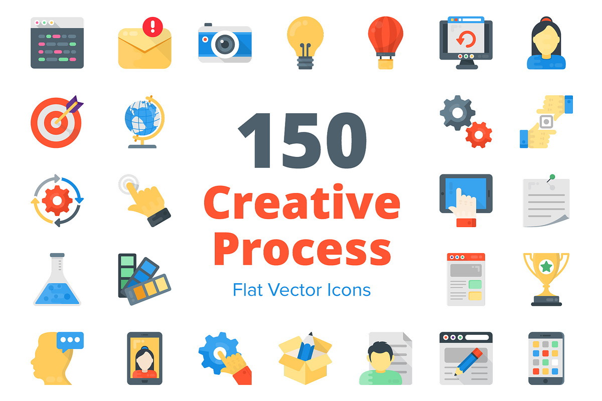 150 Creative Process Flat Icons in Icons - product preview 8