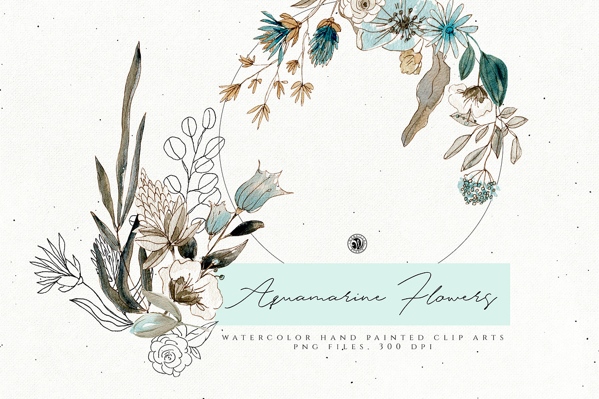 Aquamarine Watercolor Flowers in Illustrations - product preview 8