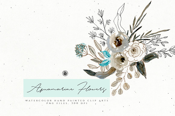 Aquamarine Watercolor Flowers in Illustrations - product preview 1