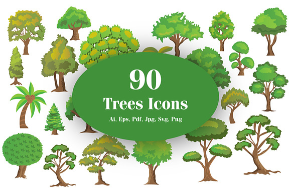 90 Flat Trees Vector Icons in Icons - product preview 1
