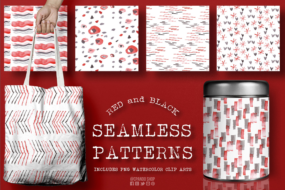 Red and black seamless pattern in Patterns - product preview 8