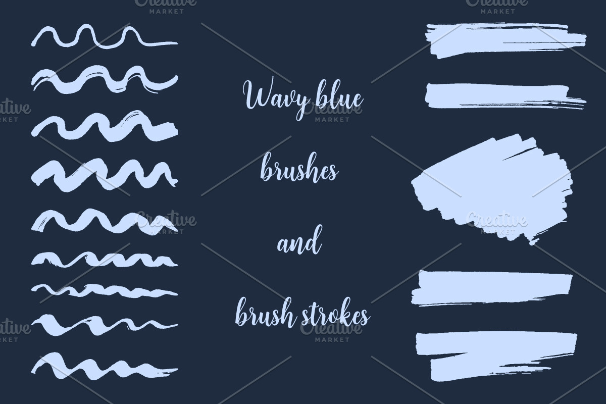 Wavy blue brushes and strokes in Add-Ons - product preview 8