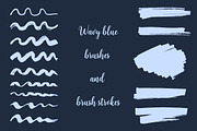 Wavy blue brushes and strokes