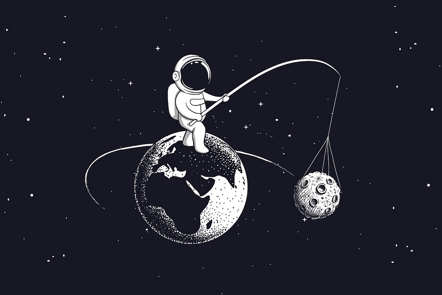 astronaut spins the moon in Illustrations - product preview 8