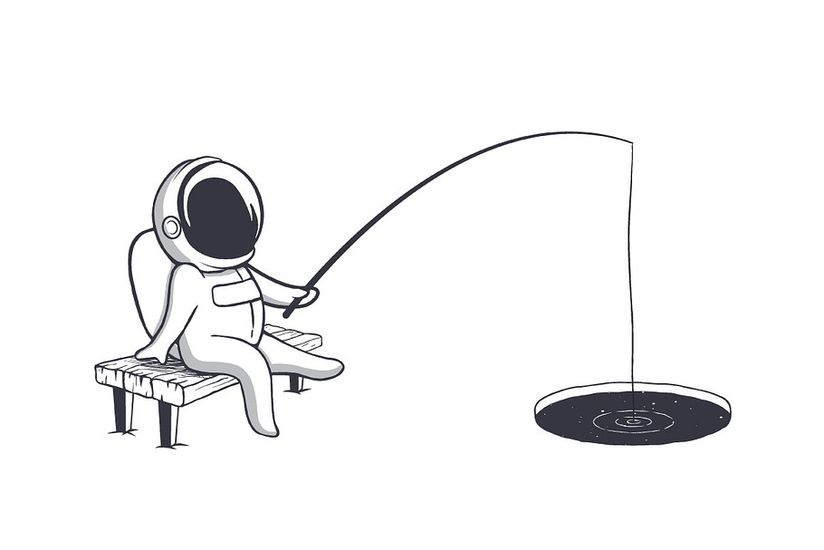 astronaut fishang in the ice hole wi in Illustrations - product preview 8