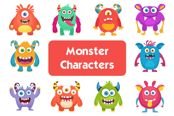 80 Flat Monster Characters Vectors