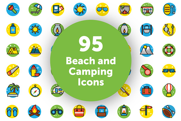 95 Beach and Camping Vector Icons