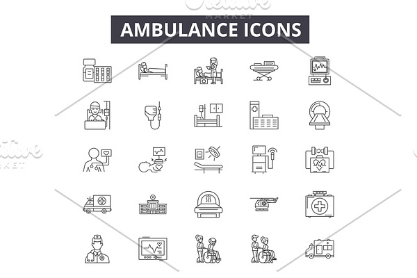 Ambulance line icons for web and
