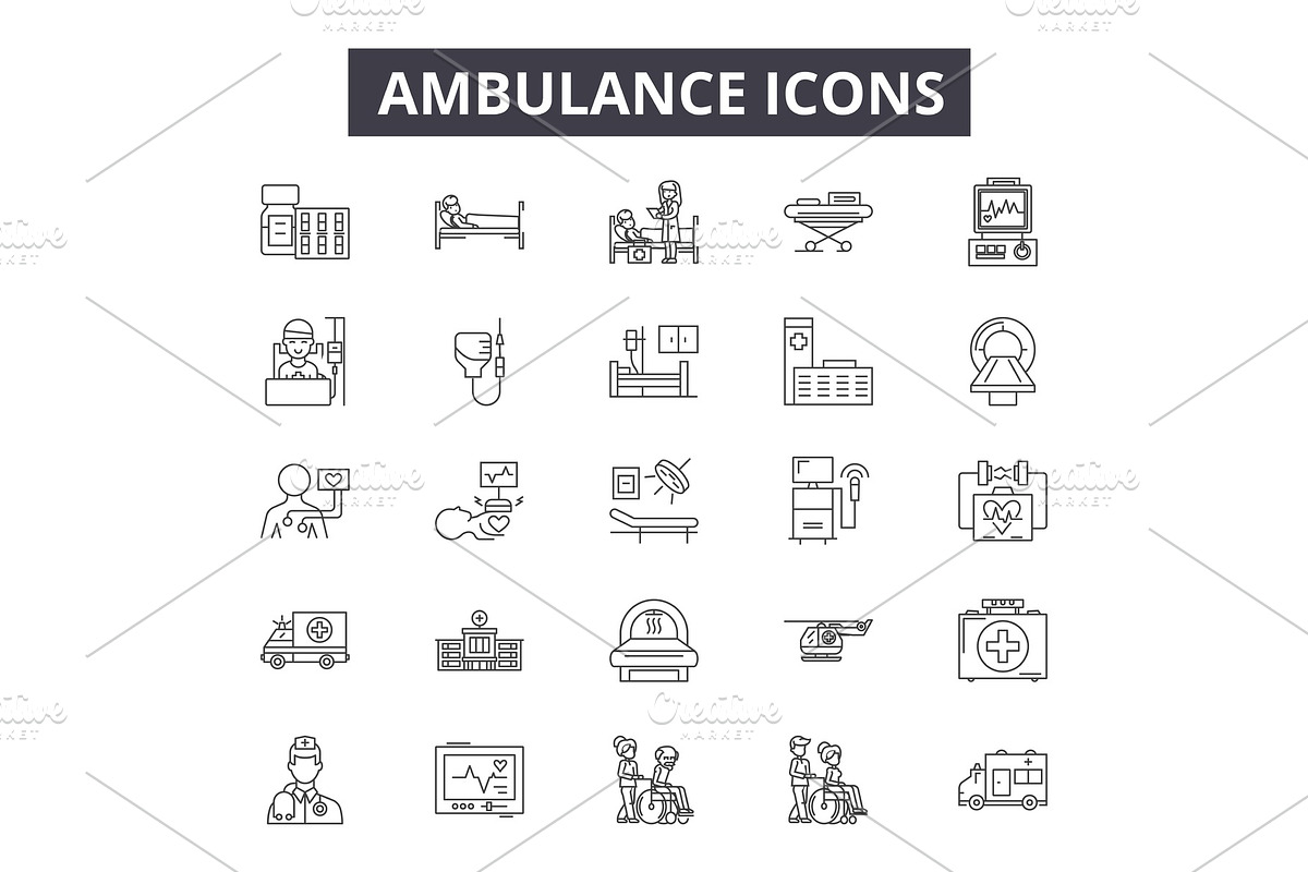Ambulance line icons for web and in Illustrations - product preview 8