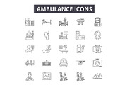 Ambulance line icons for web and