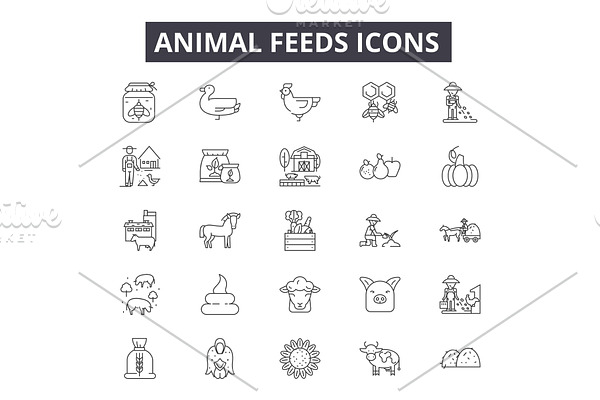 Animal feeds line icons for web and