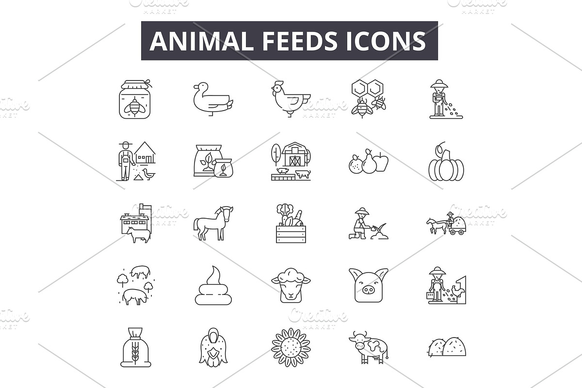 Animal feeds line icons for web and in Illustrations - product preview 8
